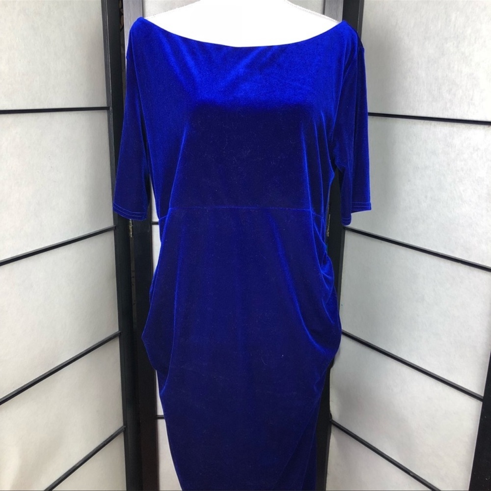 ASOS Curve Royal Cobalt Blue Velvet Wiggle Dress Size 16